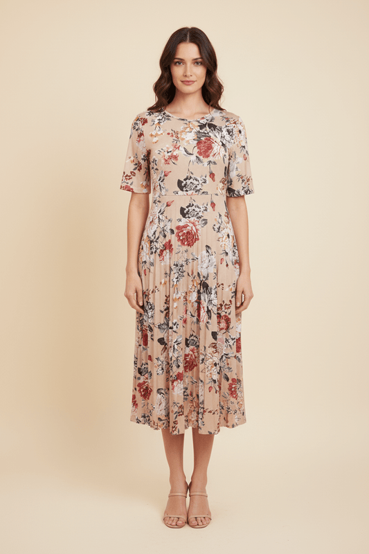 Vestido Midi Floral con Falda Plisada - GM Fashion Boutique