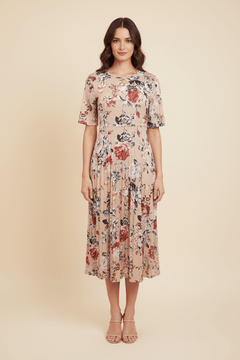 Vestido Midi Floral con Falda Plisada - GM Fashion Boutique