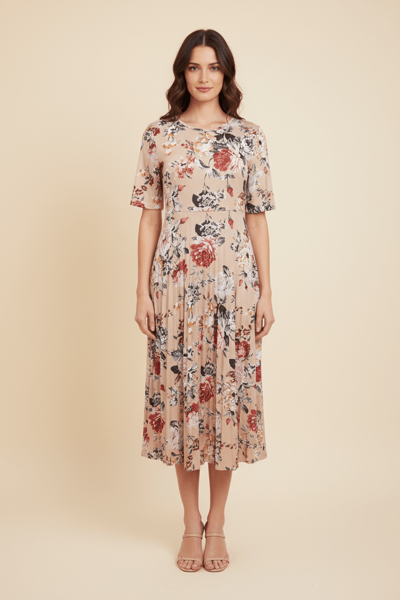 Vestido Midi Floral con Falda Plisada - GM Fashion Boutique