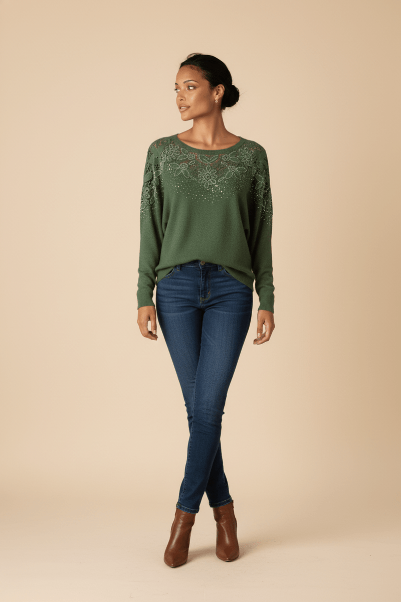 Blusa Elegante con Encaje Floral y Brillos Sutiles - GM Fashion Boutique