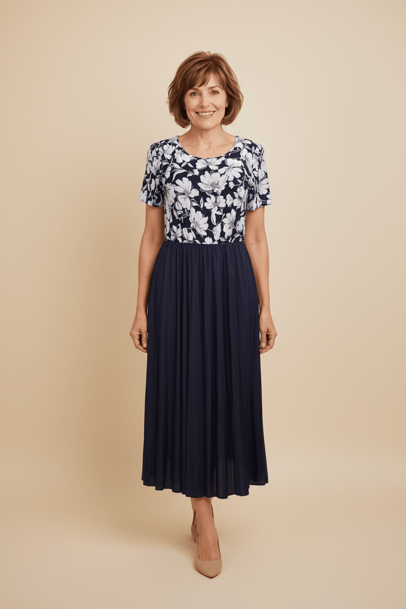 Vestido Midi Floral Rojo con Falda Plisada - GM Fashion Boutique