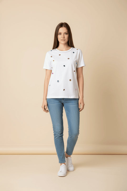 Blusa Blanca con Pedrería Multicolor - GM Fashion Boutique