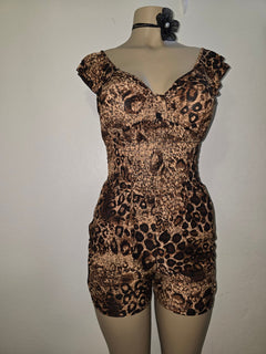 Jumpsuit Corto Animal Print con Cintura Fruncida - GM Fashion Boutique