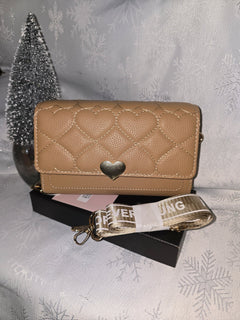 Cartera - Bolso Acolchado Corazón Dorado con Correa Intercambiable