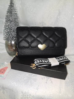 Cartera - Bolso Acolchado Corazón Dorado con Correa Intercambiable