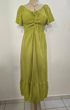 Vestido Midi Romántico con Fruncido y Lazo Ajustable - GM Fashion Boutique