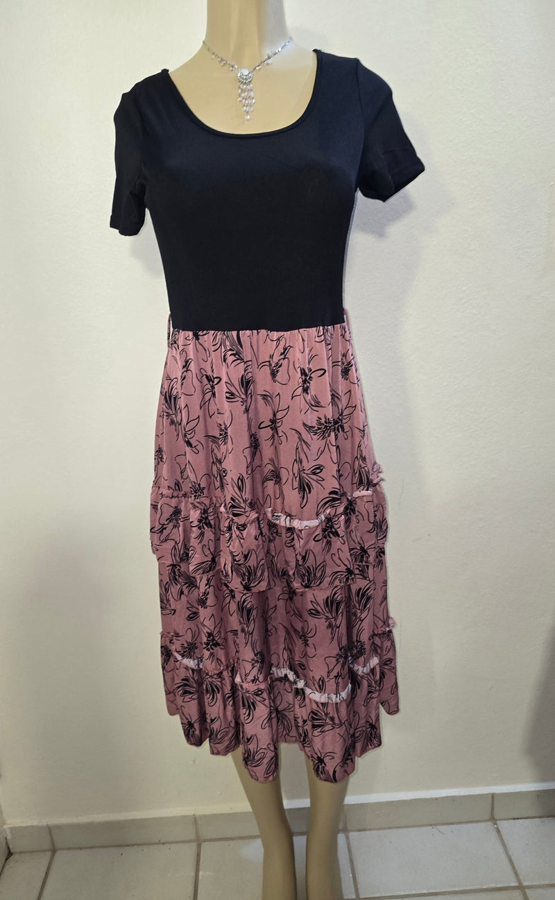 Vestido Midi Estampado en Capas con Manga Corta - GM Fashion Boutique