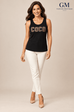 Suéter sin Mangas COCO con Letras Animal Print - GM Fashion Boutique