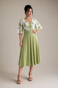 Vestido Midi con Capa Floral