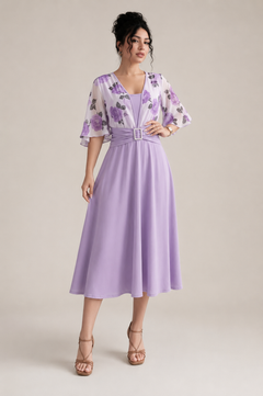 Vestido Midi con Capa Floral