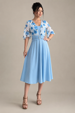 Vestido Midi con Capa Floral