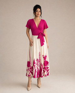 Vestido Midi Bicolor con Falda Floral