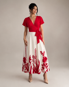 Vestido Midi Bicolor con Falda Floral