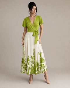 Vestido Midi Bicolor con Falda Floral
