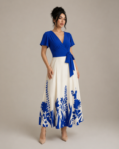 Vestido Midi Bicolor con Falda Floral