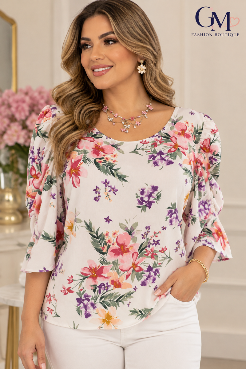 Blusa Floral Sofía Manga Princesa| Elegancia Romántica