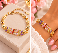 Pulsera Floral Multicolor en Acero Inoxidable – Acabado Dorado