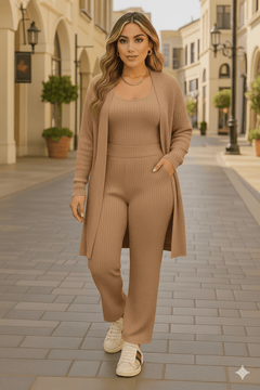 Conjunto 3 Piezas Cardigan, Pantalón & Top Crop (Tela Gruesa) - GM Fashion Boutique