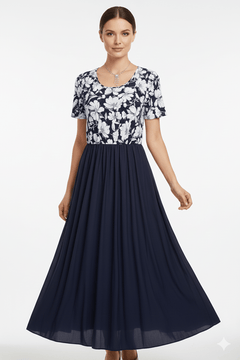 Vestido Midi Floral Rojo con Falda Plisada - GM Fashion Boutique