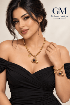 Set de Collar y Pulsera en Acero Inoxidable – Corazón - GM Fashion Boutique