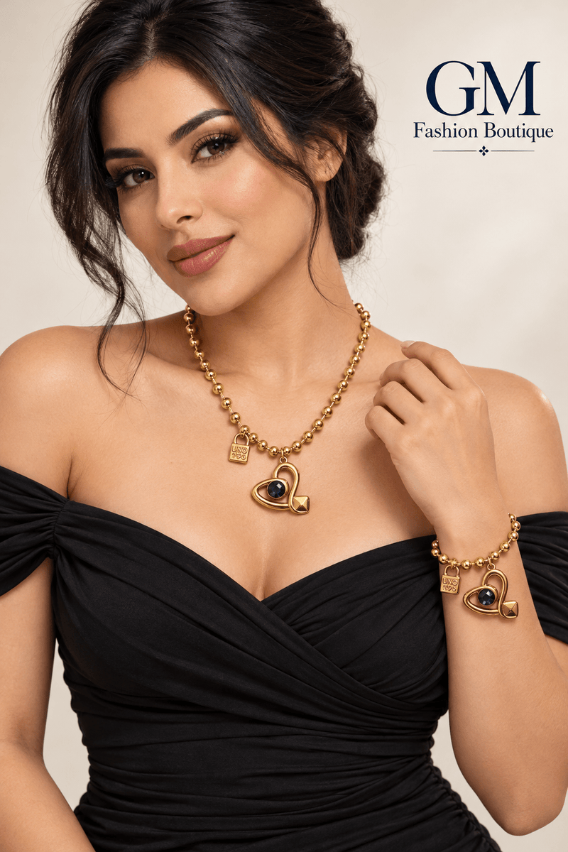 Set de Collar y Pulsera en Acero Inoxidable – Corazón - GM Fashion Boutique
