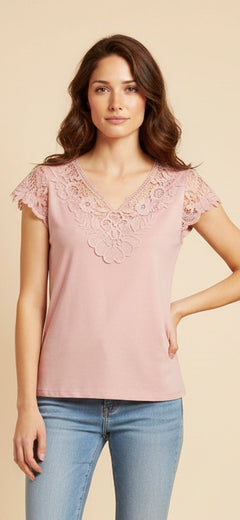 Blusa Rosa con Detalle de Encaje Floral - GM Fashion Boutique
