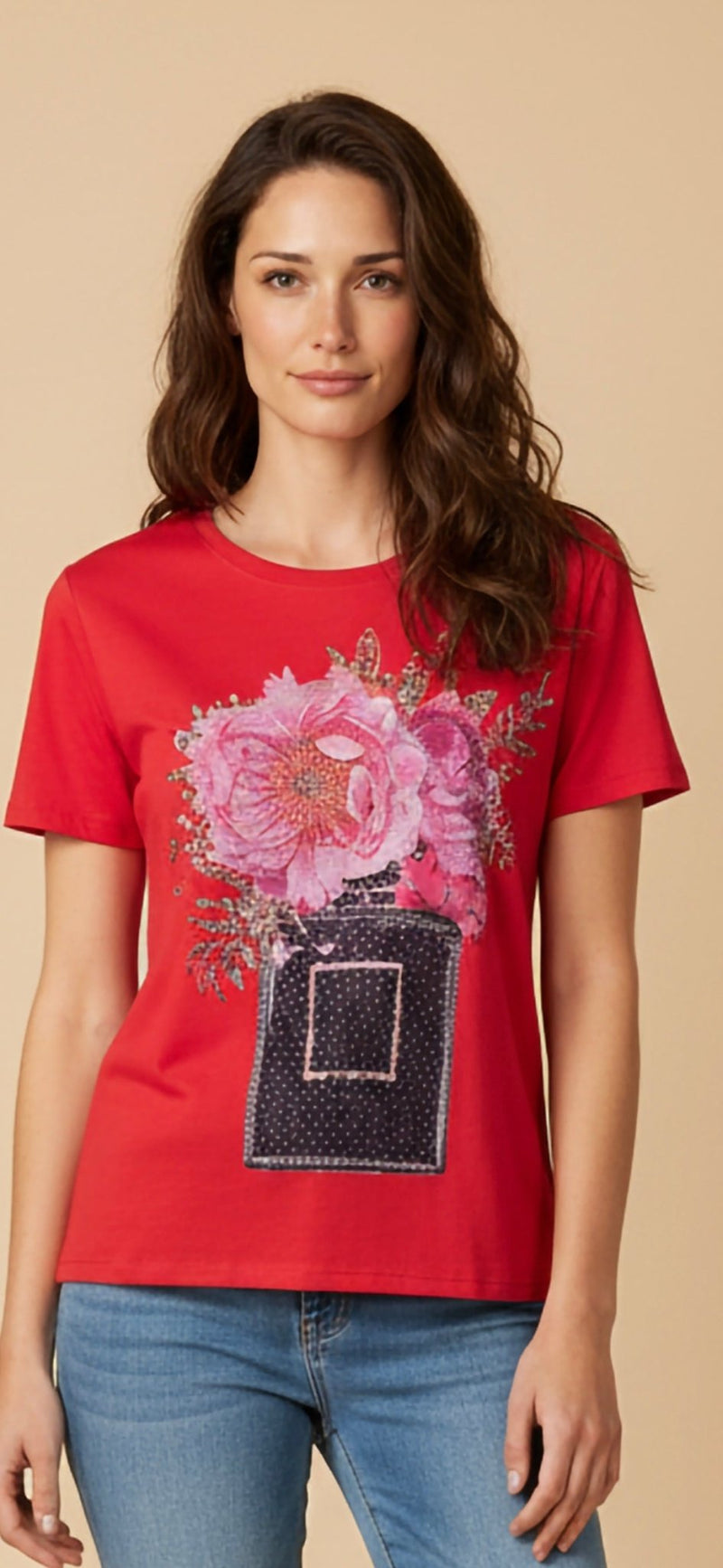 Camiseta Floral con Ful Piedreria - GM Fashion Boutique