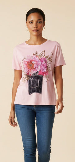 Camiseta Floral con Ful Piedreria - GM Fashion Boutique