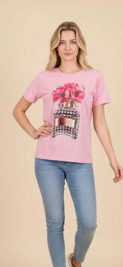 Camiseta Floral con Detalles Brillantes - GM Fashion Boutique