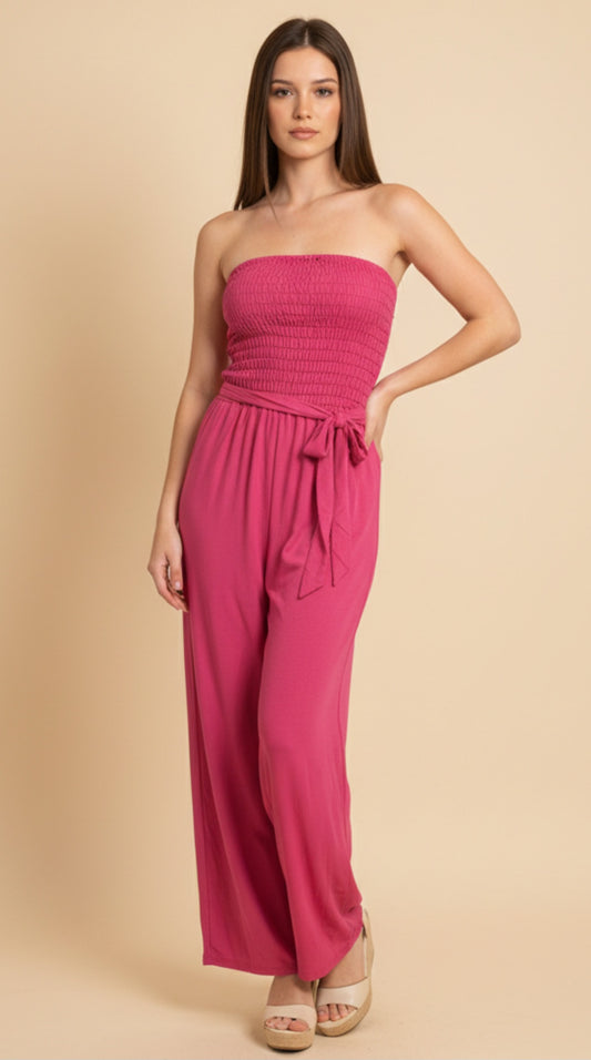 Jumpsuit Strapless Smock con Lazo en Cintura - GM Fashion Boutique