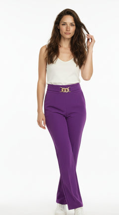 Pantalón de Vestir de Corte Recto con Cinturón Decorativo en Cadena - GM Fashion Boutique