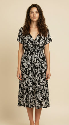 Vestido Midi Floral con Escote Cruzado - GM Fashion Boutique