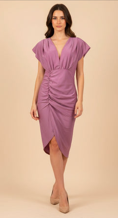 Vestido Elegante Drapeado con Escote en V – Corte Asimétrico - GM Fashion Boutique