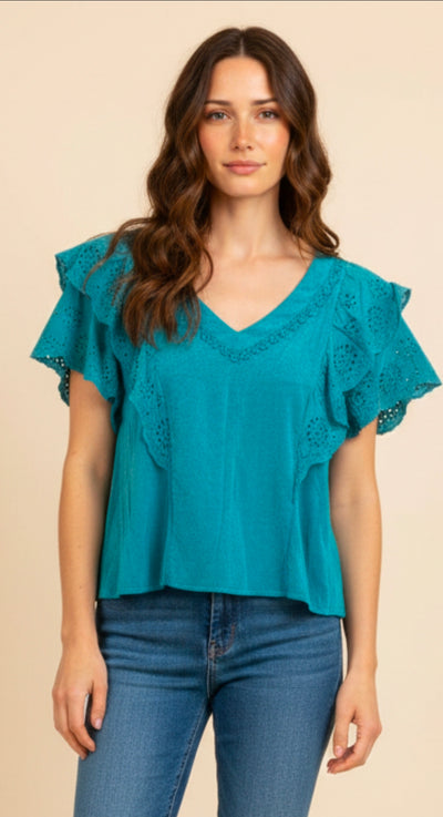 Blusa Elegante con Volantes y Encaje Bordado - GM Fashion Boutique