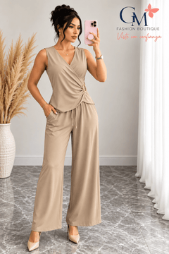 Conjunto de Mujer 2 Piezas con Pantalón Palazzo y Blusa Cruzada - GM Fashion Boutique