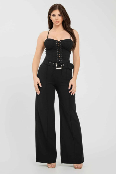 Conjunto 2 Piezas Bustier & Pantalón con Cinturón de Piedrería - GM Fashion Boutique