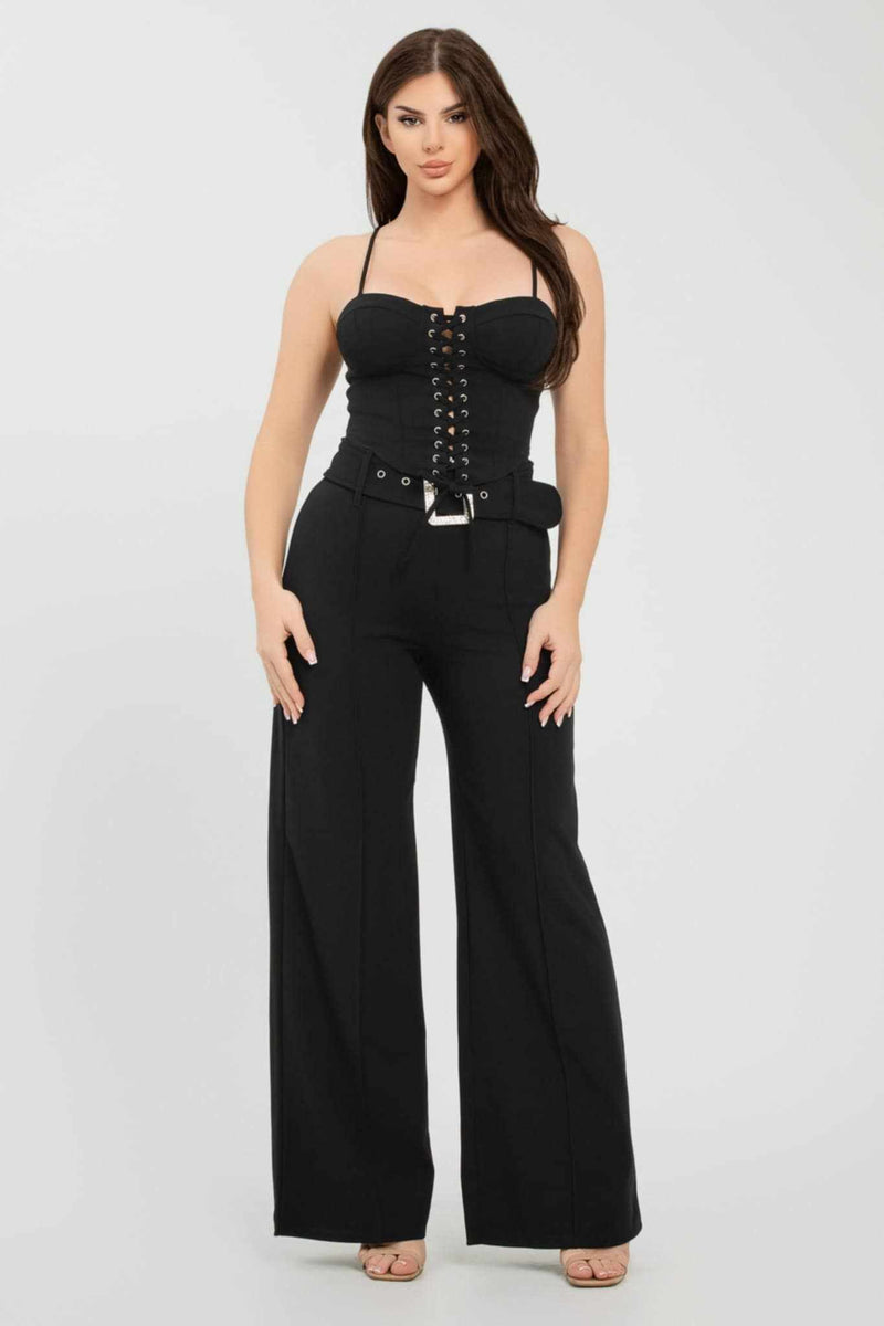 Conjunto 2 Piezas Bustier & Pantalón con Cinturón de Piedrería - GM Fashion Boutique