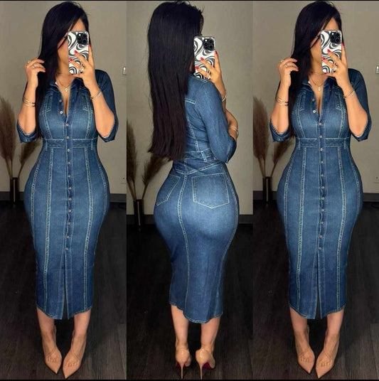 Vestido Midi Denim Estilizador - GM Fashion Boutique