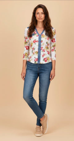 Blusa Floral con Detalle Denim – Estilo Casual Chic - GM Fashion Boutique